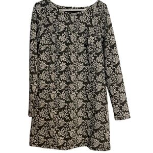 🩵 Loft off white & charcoal grey floral print dress